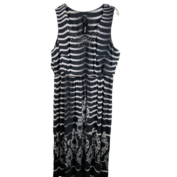 Style&co. Dresses & Skirts - Style co 3x dress Tranquil Waves  Black  White Sleeveless Stretch  NEW Embellish